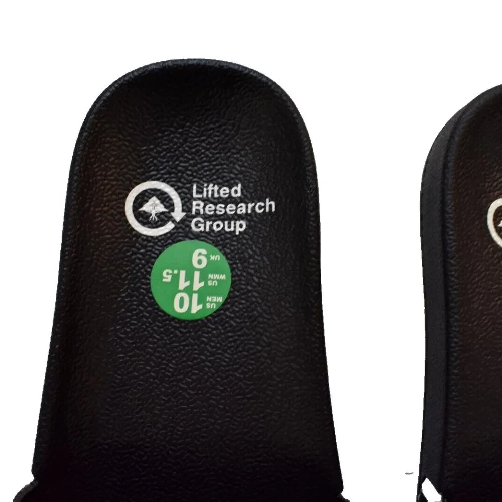 Lifted Research Group LRG Mens Cursive Logo Slides Black Sandals Shoes New 10